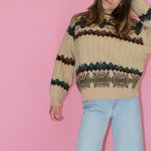 Vintage Sweaters - Vtg Prima Maglia Fair Isle Pattern Cable Sweater